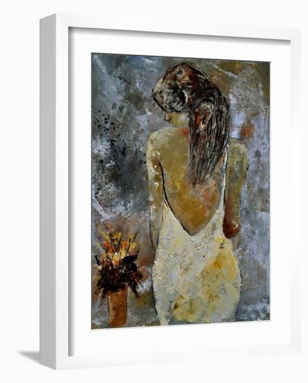 Young Lady And Flowers.-Pol Ledent-Framed Art Print