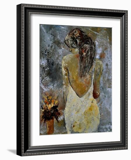 Young Lady And Flowers.-Pol Ledent-Framed Art Print