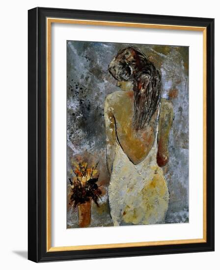 Young Lady And Flowers.-Pol Ledent-Framed Art Print