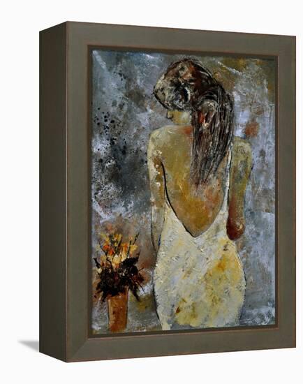 Young Lady And Flowers.-Pol Ledent-Framed Stretched Canvas