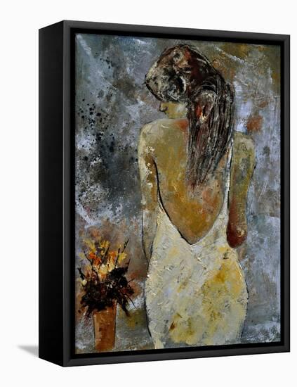 Young Lady And Flowers.-Pol Ledent-Framed Stretched Canvas