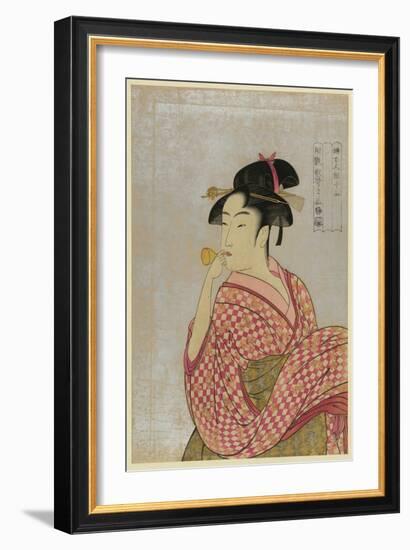 Young Lady Blowing on a Poppin-Kitagawa Utamaro-Framed Premium Giclee Print