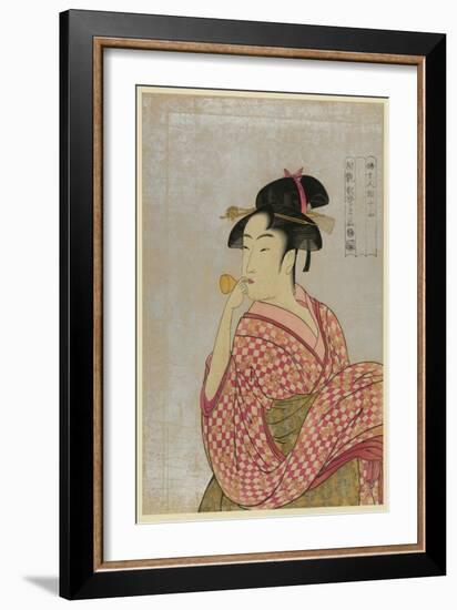 Young Lady Blowing on a Poppin-Kitagawa Utamaro-Framed Art Print