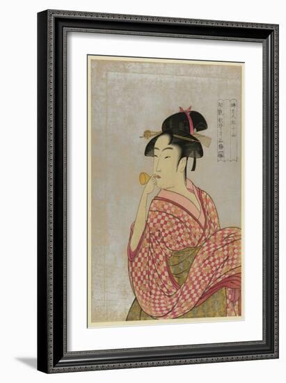 Young Lady Blowing on a Poppin-Kitagawa Utamaro-Framed Art Print