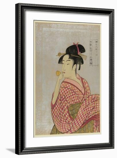 Young Lady Blowing on a Poppin-Kitagawa Utamaro-Framed Art Print