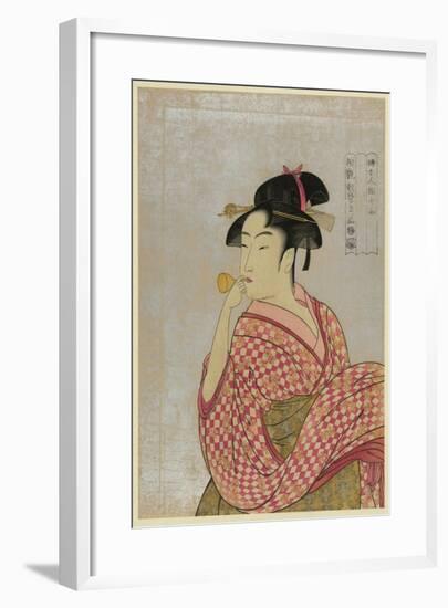 Young Lady Blowing on a Poppin-Kitagawa Utamaro-Framed Art Print