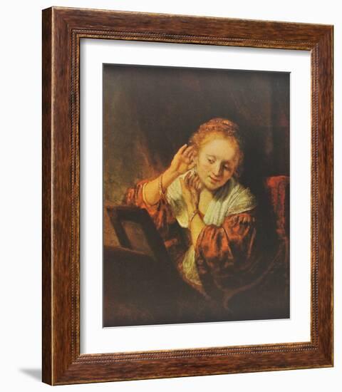 Young Lady in front of a Mirror-Rembrandt van Rijn-Framed Collectable Print