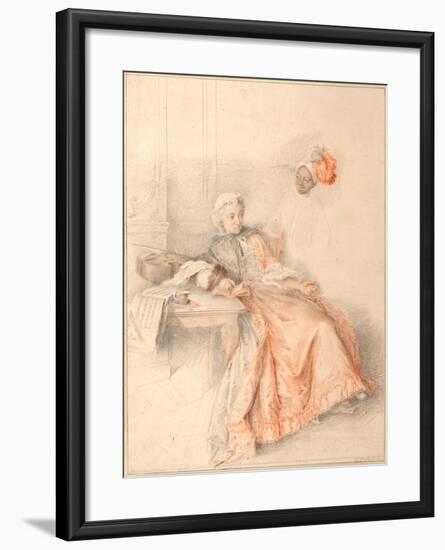 Young Lady Reading and a Page-Jacques-André Portail-Framed Giclee Print