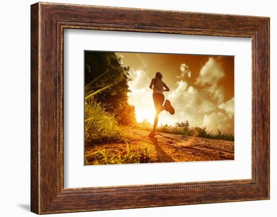 Young Lady Running on a Rural Road during Sunset-Dudarev Mikhail-Framed Photographic Print