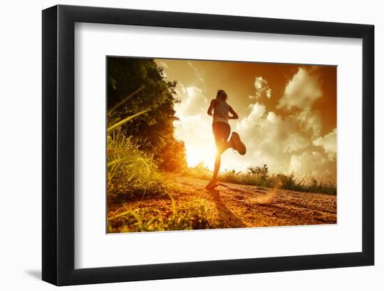 Young Lady Running on a Rural Road during Sunset-Dudarev Mikhail-Framed Photographic Print