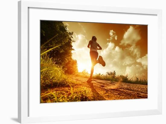 Young Lady Running on a Rural Road during Sunset-Dudarev Mikhail-Framed Photographic Print