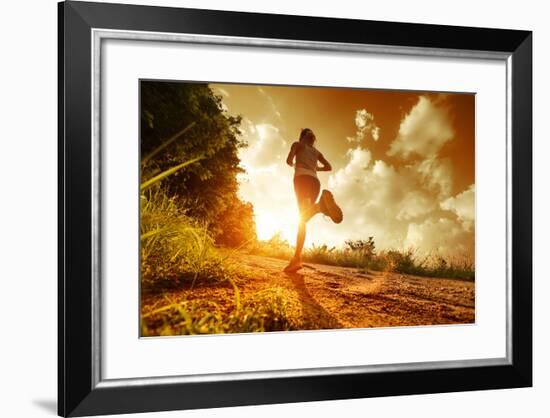 Young Lady Running on a Rural Road during Sunset-Dudarev Mikhail-Framed Photographic Print