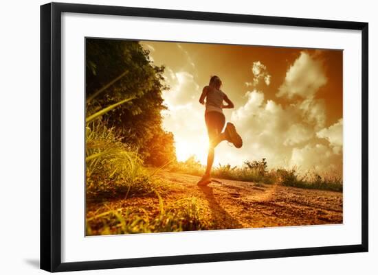 Young Lady Running on a Rural Road during Sunset-Dudarev Mikhail-Framed Photographic Print