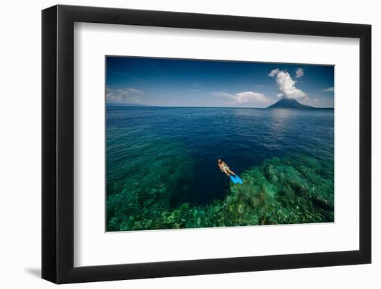 Young Lady Snorkeling over the Reef Wall in the Area of the Island of Bunaken, Sulawesi, Indonesia-Dudarev Mikhail-Framed Photographic Print