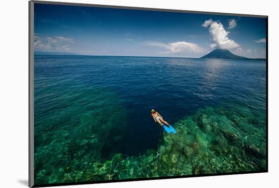 Young Lady Snorkeling over the Reef Wall in the Area of the Island of Bunaken, Sulawesi, Indonesia-Dudarev Mikhail-Mounted Photographic Print