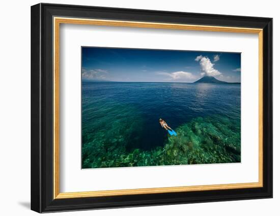 Young Lady Snorkeling over the Reef Wall in the Area of the Island of Bunaken, Sulawesi, Indonesia-Dudarev Mikhail-Framed Photographic Print