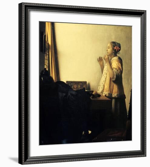 Young Lady with a Pearl Necklace-Johannes Vermeer-Framed Giclee Print