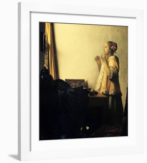 Young Lady with a Pearl Necklace-Johannes Vermeer-Framed Giclee Print