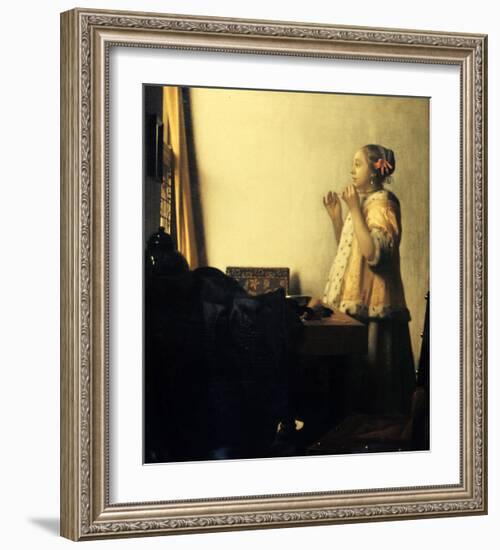 Young Lady with a Pearl Necklace-Johannes Vermeer-Framed Giclee Print