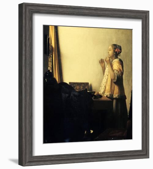 Young Lady with a Pearl Necklace-Johannes Vermeer-Framed Giclee Print