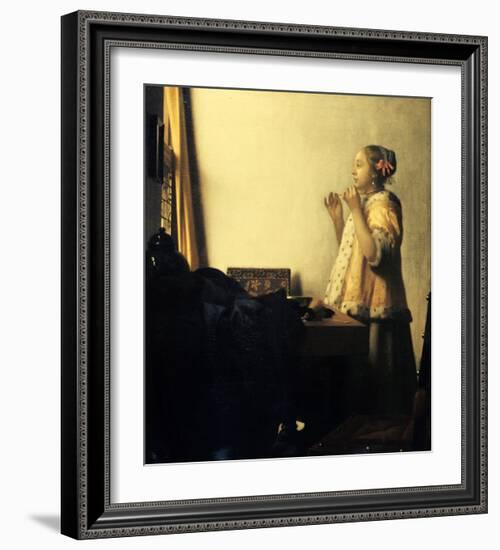 Young Lady with a Pearl Necklace-Johannes Vermeer-Framed Giclee Print