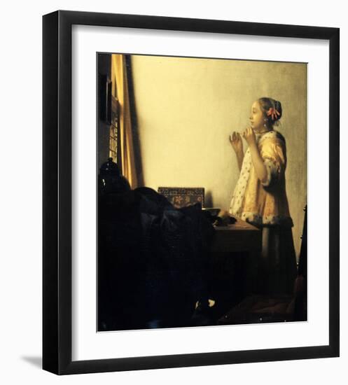 Young Lady with a Pearl Necklace-Johannes Vermeer-Framed Giclee Print