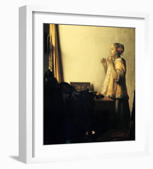 Young Lady with a Pearl Necklace-Johannes Vermeer-Framed Giclee Print