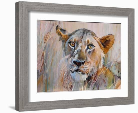 Young Lion in the Grass, 2020, (oil on canvas)-Mark Adlington-Framed Giclee Print