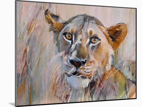 Young Lion in the Grass, 2020, (oil on canvas)-Mark Adlington-Mounted Giclee Print