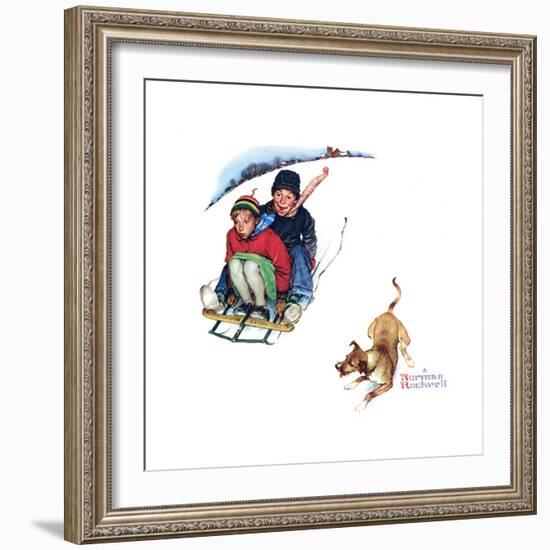 Young Love: Sledding-Norman Rockwell-Framed Giclee Print