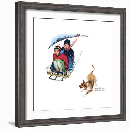 Young Love: Sledding-Norman Rockwell-Framed Giclee Print