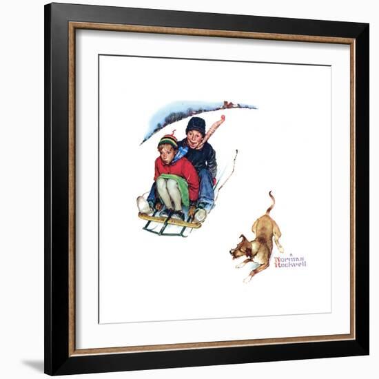 Young Love: Sledding-Norman Rockwell-Framed Giclee Print