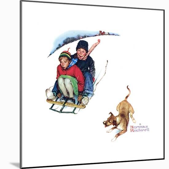 Young Love: Sledding-Norman Rockwell-Mounted Giclee Print