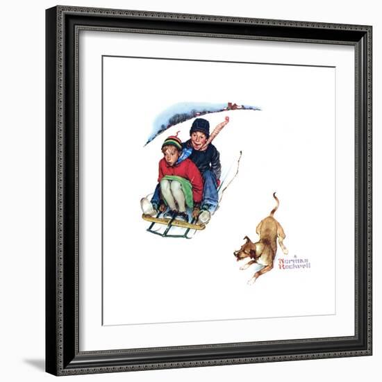 Young Love: Sledding-Norman Rockwell-Framed Giclee Print