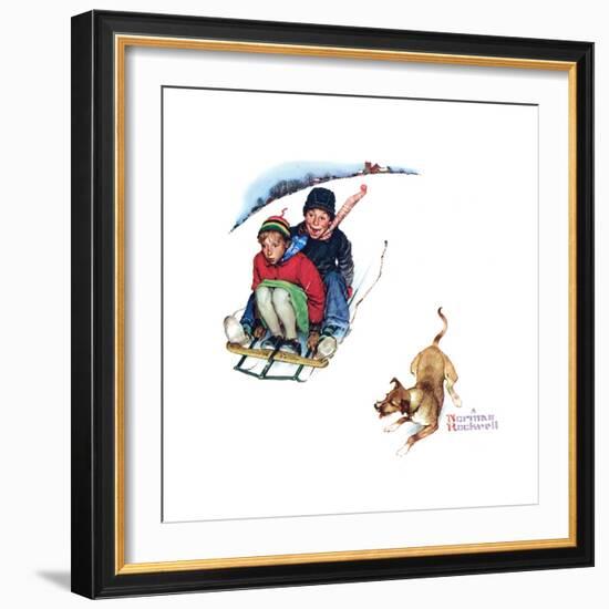 Young Love: Sledding-Norman Rockwell-Framed Giclee Print