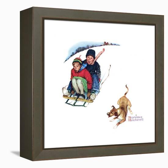 Young Love: Sledding-Norman Rockwell-Framed Premier Image Canvas