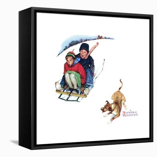 Young Love: Sledding-Norman Rockwell-Framed Premier Image Canvas