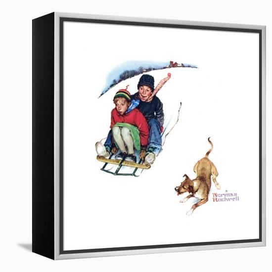 Young Love: Sledding-Norman Rockwell-Framed Premier Image Canvas