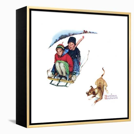 Young Love: Sledding-Norman Rockwell-Framed Premier Image Canvas