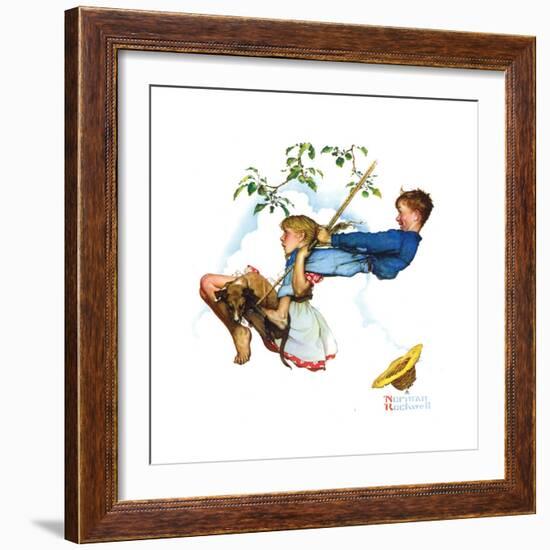 Young Love: Swinging-Norman Rockwell-Framed Premium Giclee Print