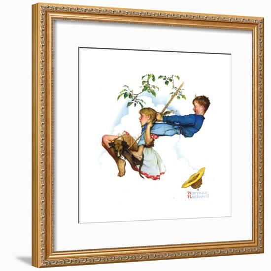 Young Love: Swinging-Norman Rockwell-Framed Premium Giclee Print