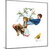 Young Love: Swinging-Norman Rockwell-Mounted Giclee Print