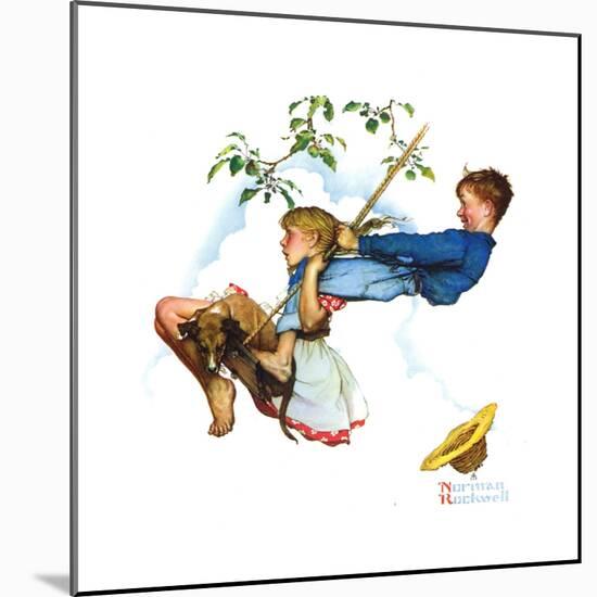 Young Love: Swinging-Norman Rockwell-Mounted Giclee Print