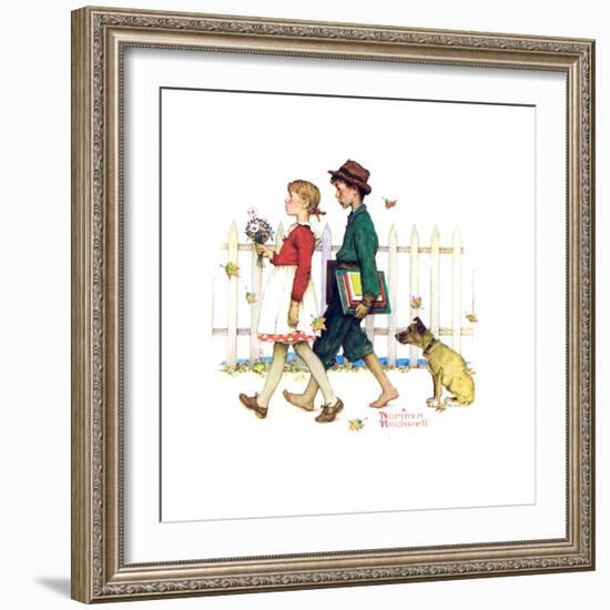 Young Love: Walking to School-Norman Rockwell-Framed Giclee Print