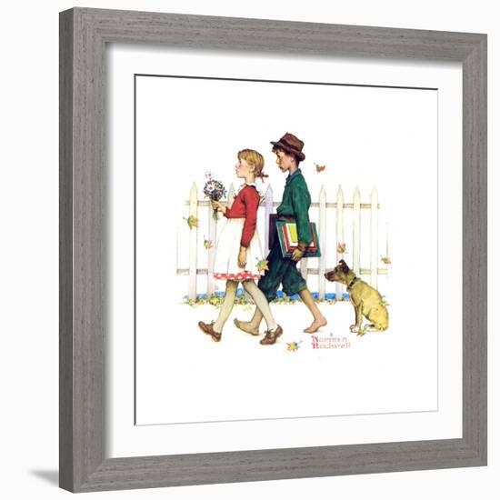 Young Love: Walking to School-Norman Rockwell-Framed Giclee Print