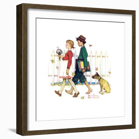 Young Love: Walking to School-Norman Rockwell-Framed Giclee Print