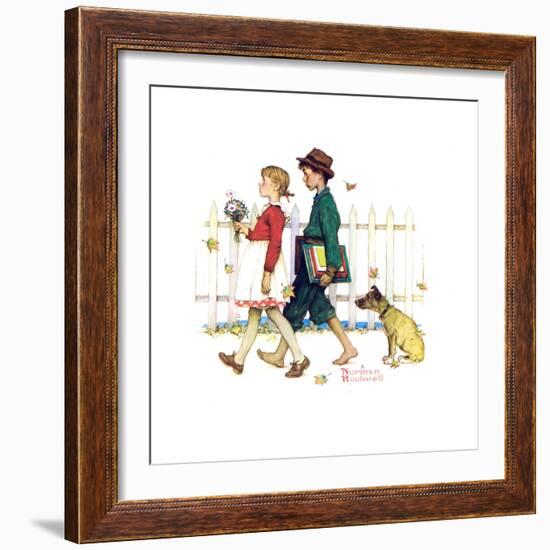Young Love: Walking to School-Norman Rockwell-Framed Giclee Print