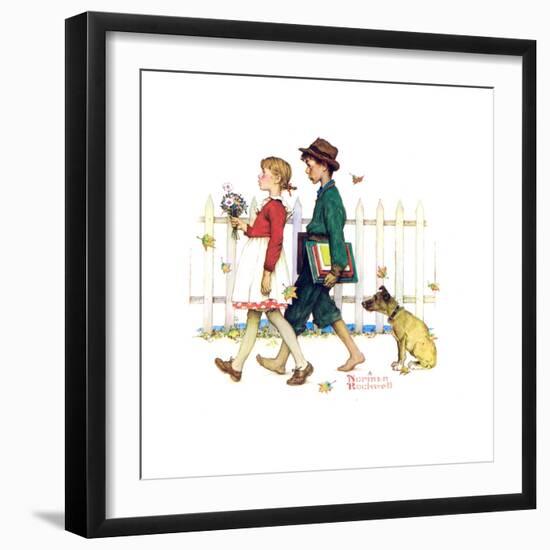 Young Love: Walking to School-Norman Rockwell-Framed Giclee Print