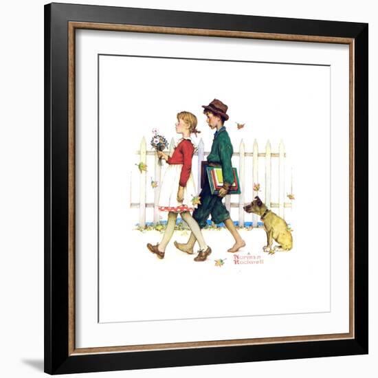 Young Love: Walking to School-Norman Rockwell-Framed Giclee Print