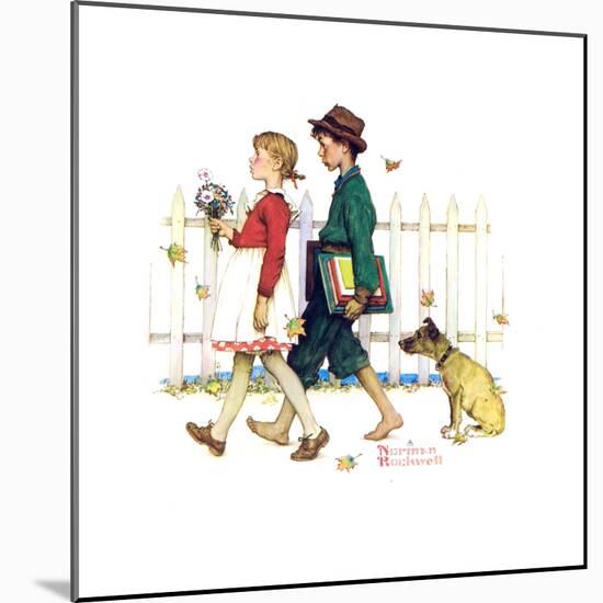 Young Love: Walking to School-Norman Rockwell-Mounted Giclee Print